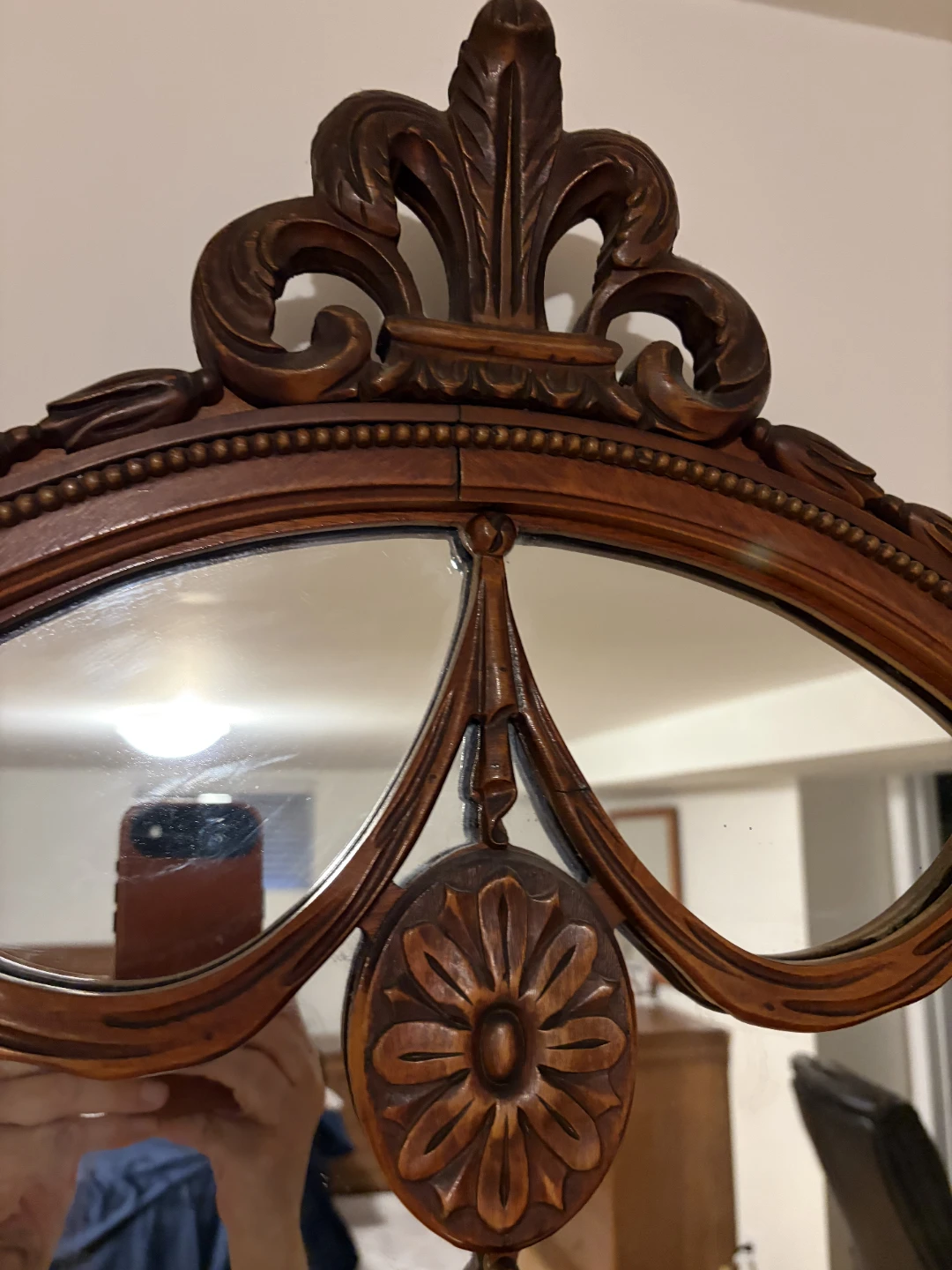 Antique Wooden Arch Top Mirror - photo 2