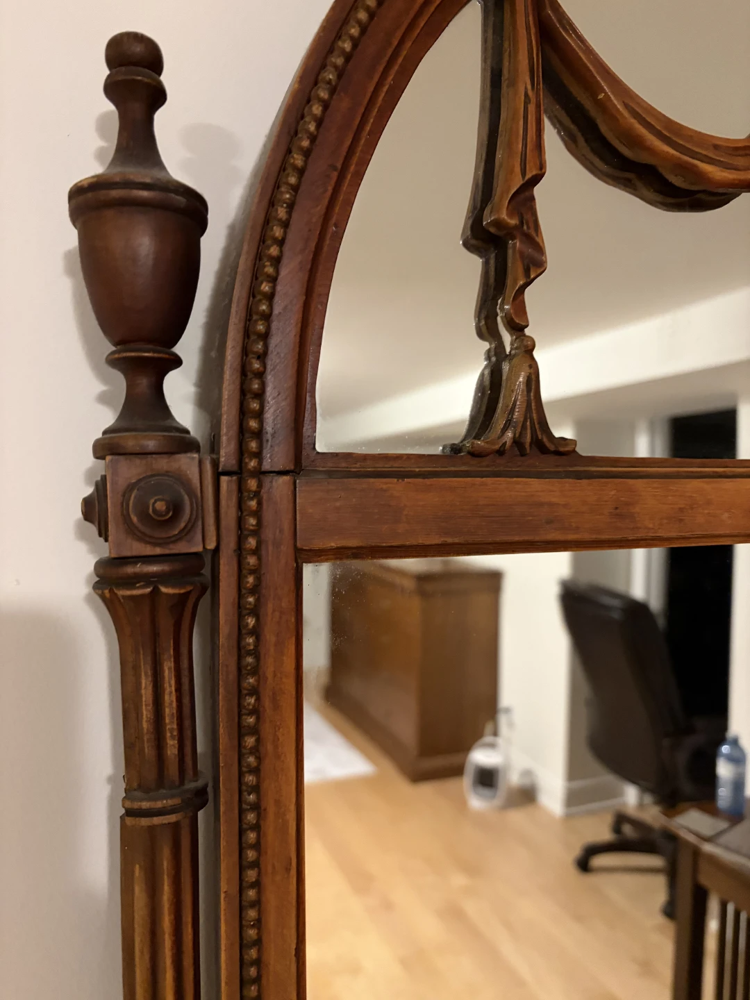 Antique Wooden Arch Top Mirror - photo 3