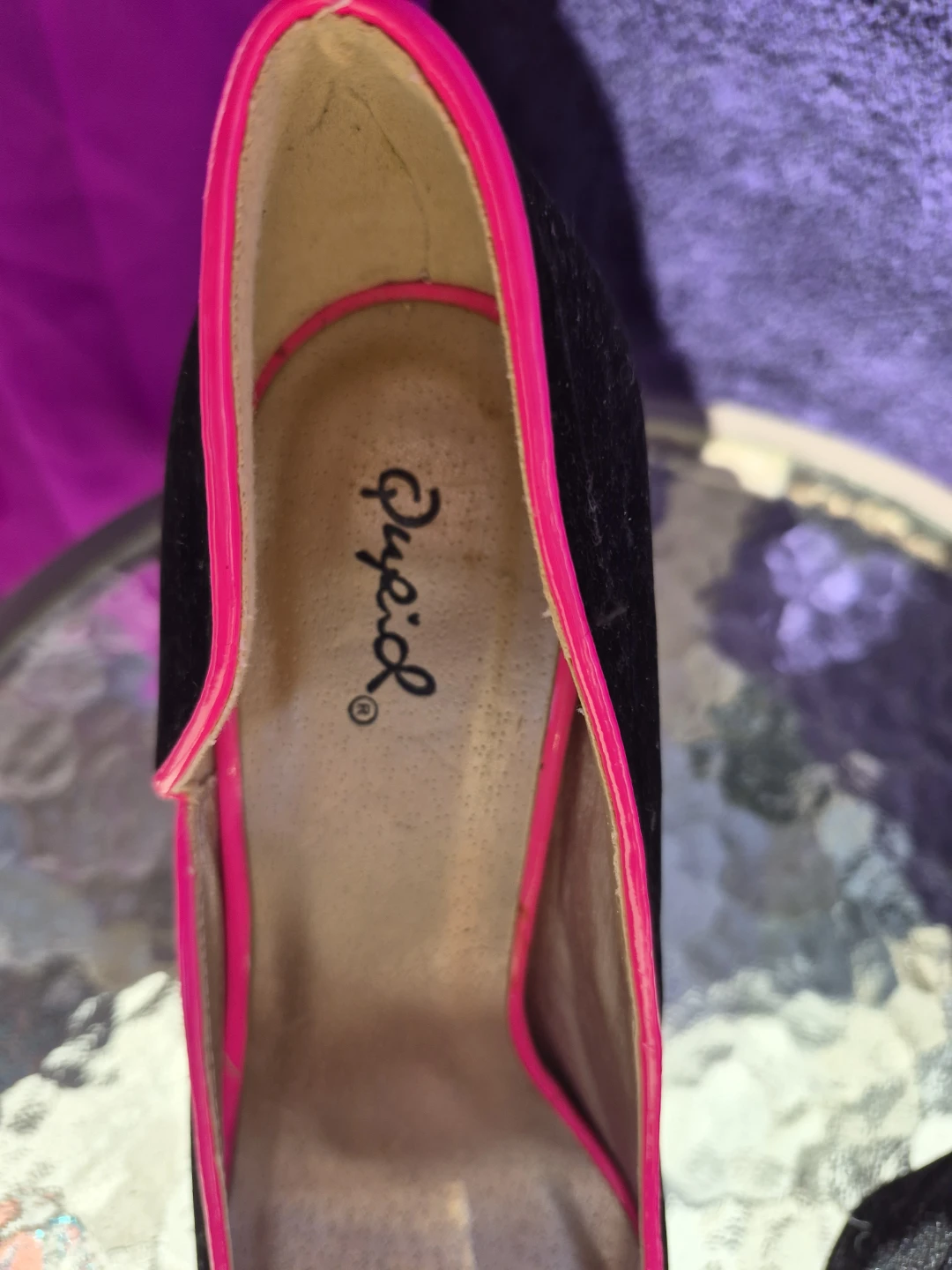 Qupid Black Peep Toe Heels with Hot Pink Trim - photo 2