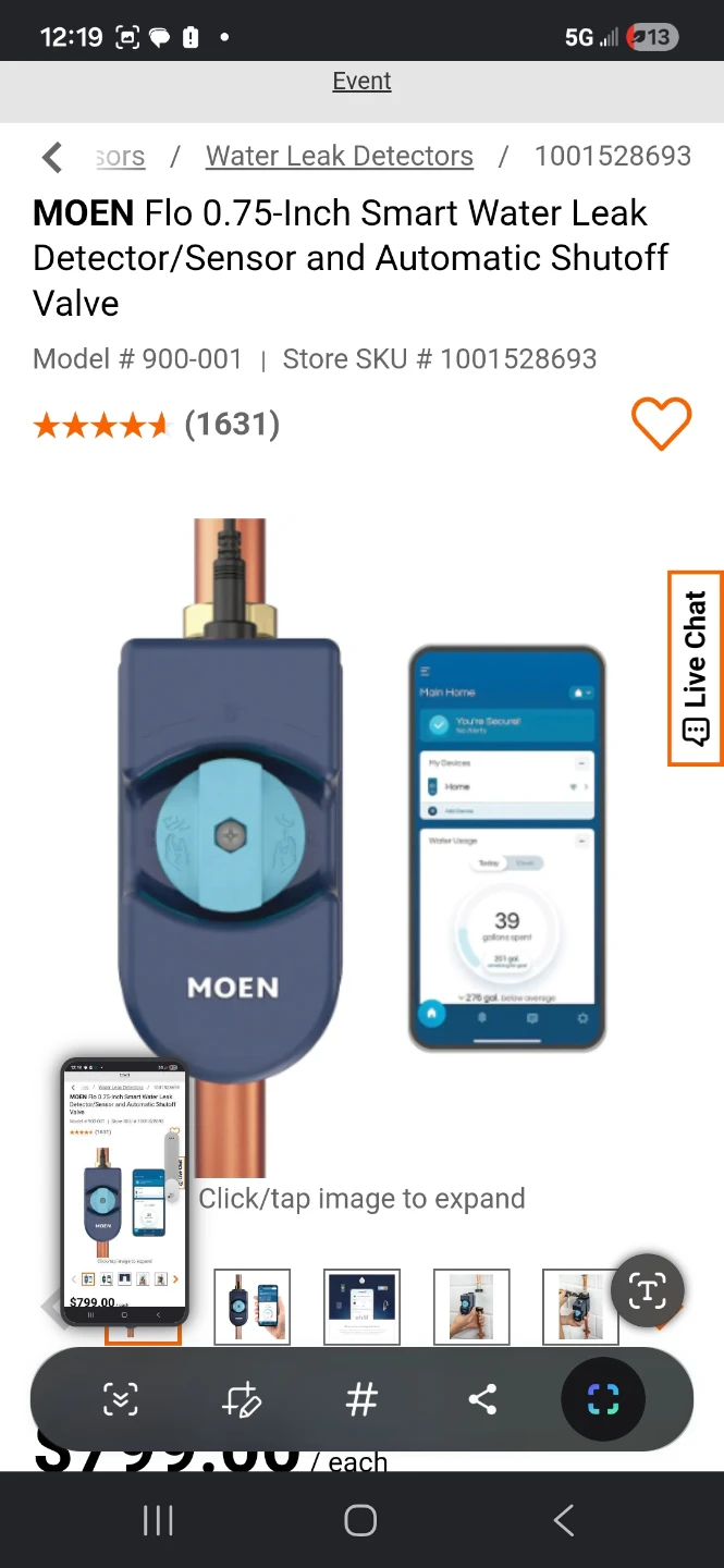 Moen Flo 0.75-Inch Smart Water Leak Detector and Shutoff Valve - photo 2