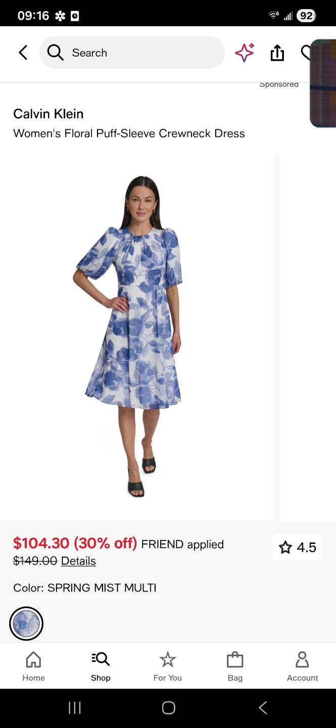 Calvin Klein Women's Floral Puff-Sleeve Crewneck Dress
