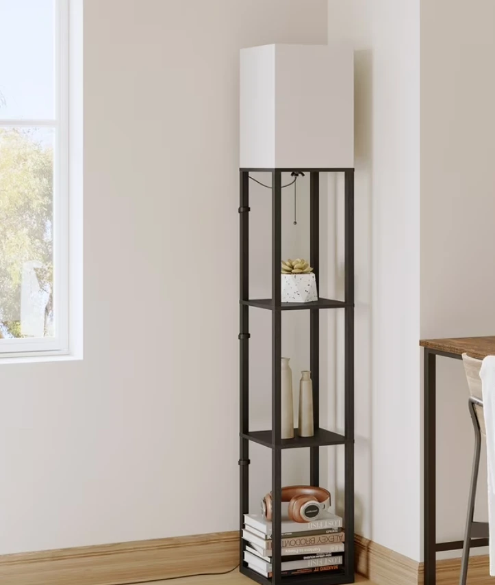 Black Standing Lamp with Shelves