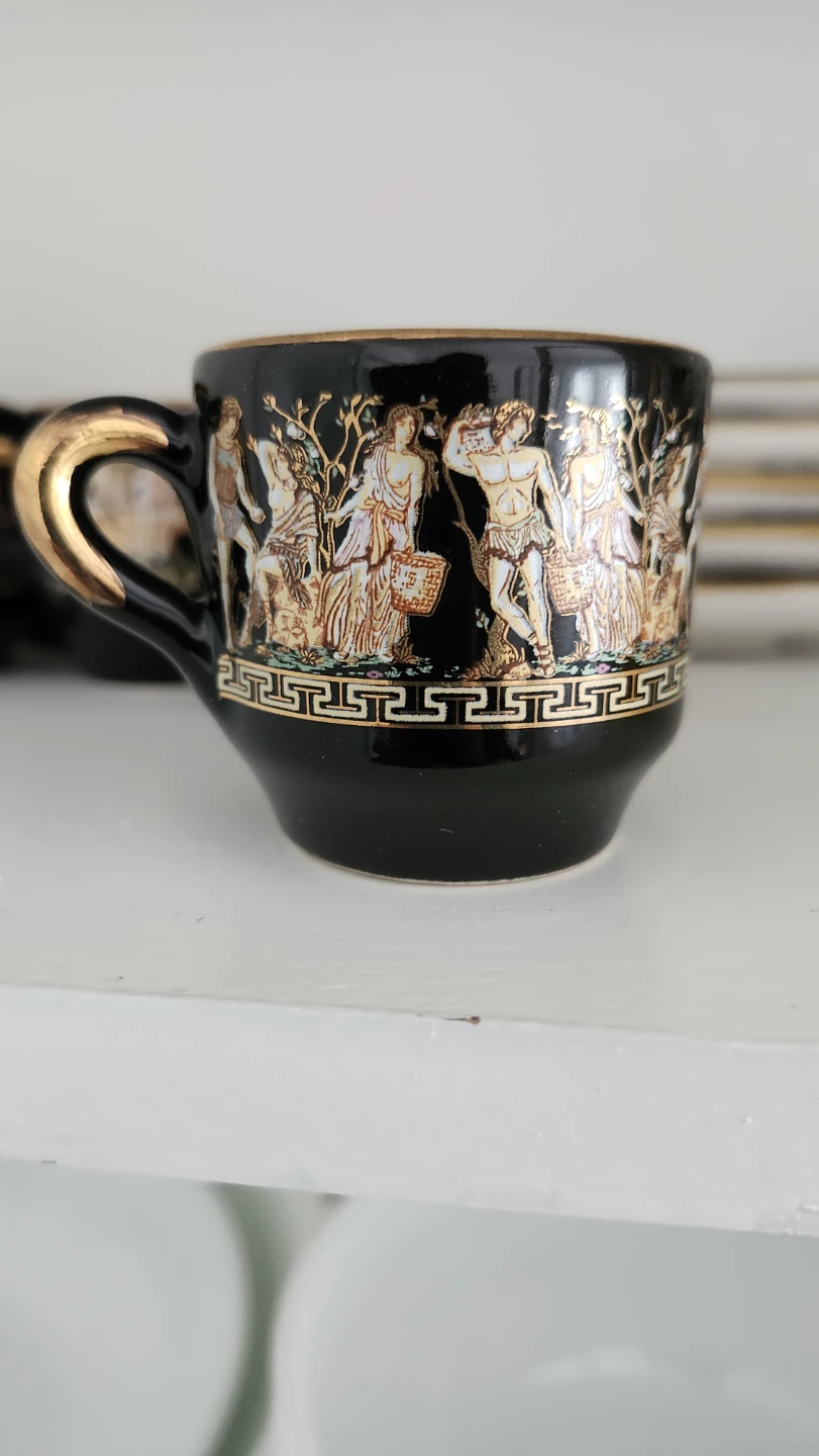 Set of 6 Black Espresso Cups with Saucers