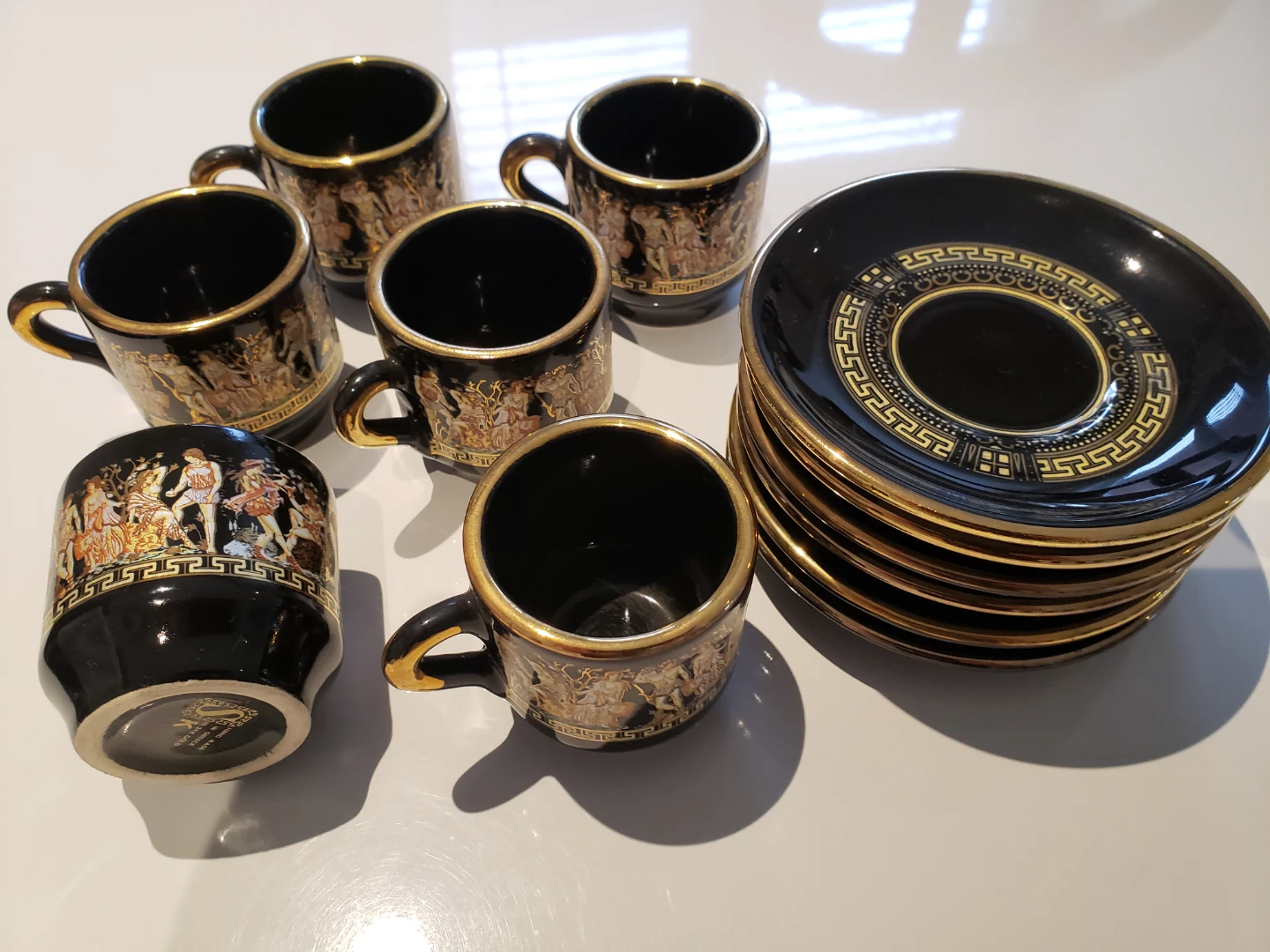 Set of 6 Black Espresso Cups with Saucers - photo 2