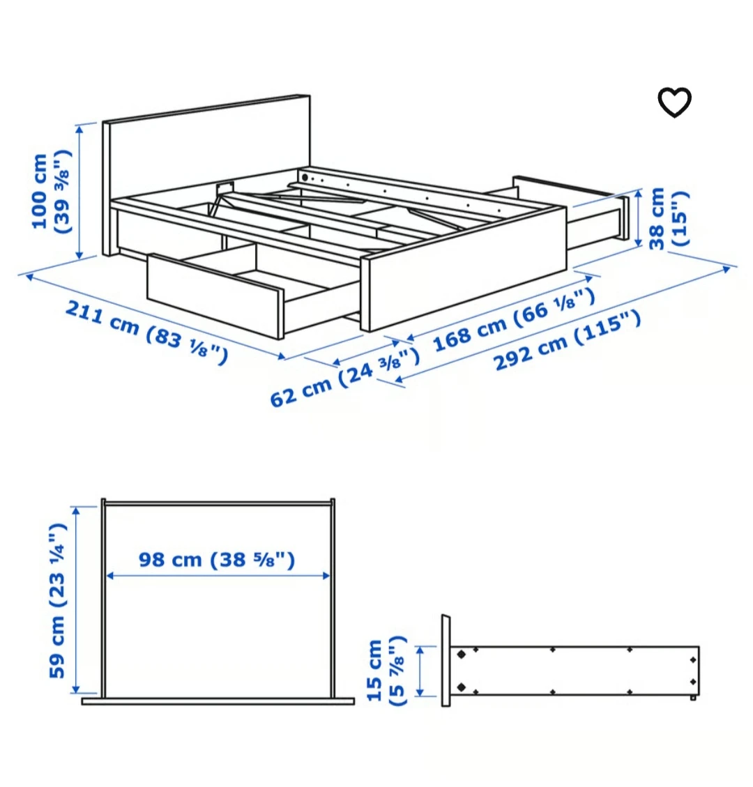 IKEA Malm Wooden Bed Frame with Headboard + Nightstand - photo 5