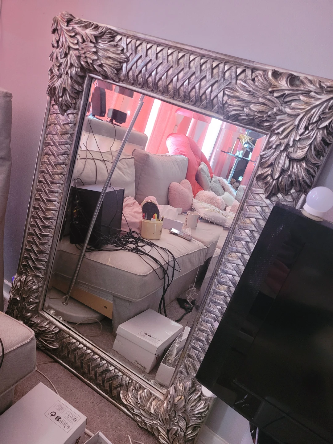Ornate Silver Framed Full Length Mirror