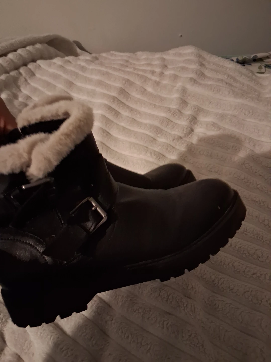 Women's Black Faux Leather Ankle Boots with Fur Lining - photo 2
