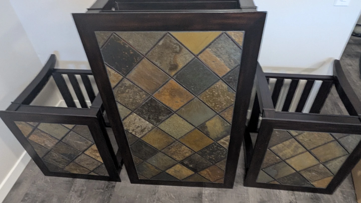Set of 3 Dark Wood Side Tables with Tile Inlay - photo 4