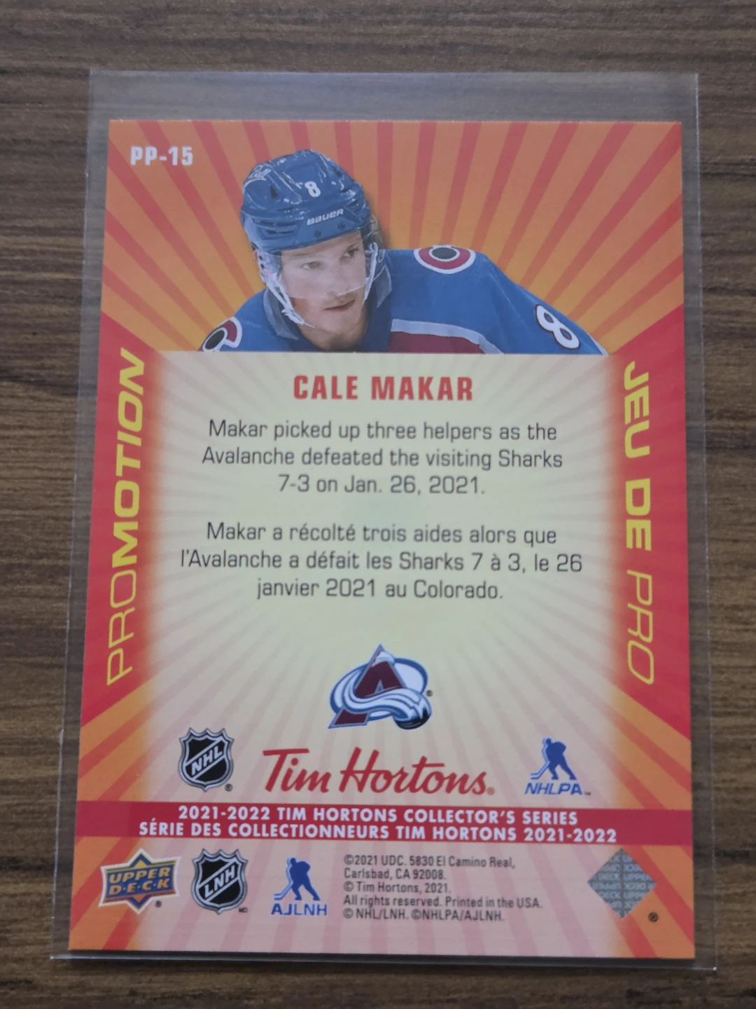 Tim Hortons Cale Makar 2021-2022 Collector's Series Hockey Card - photo 2