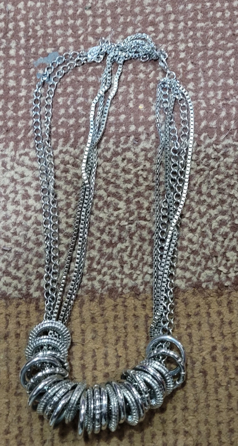 Silver Layered Chain Necklace with Rings - photo 3