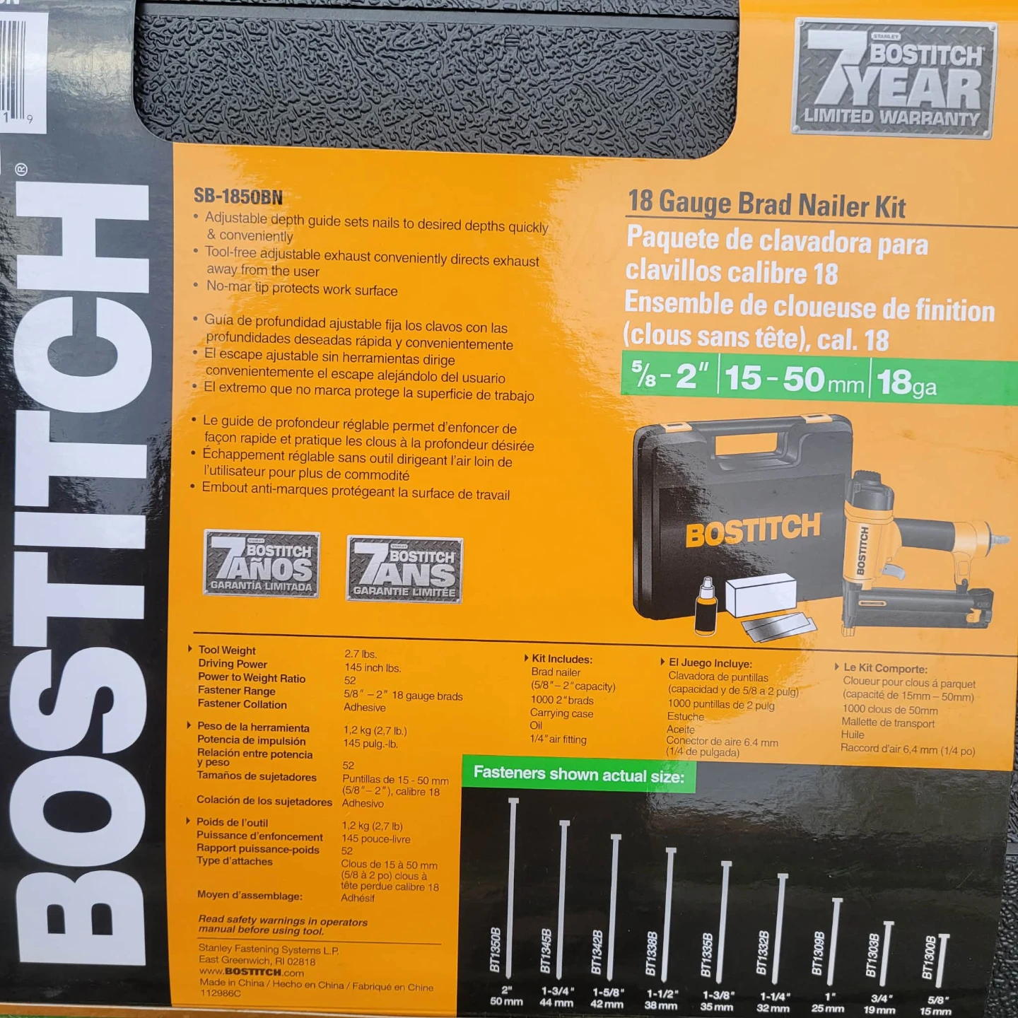NEW UNOPENED Bostitch 18 Gauge Brad Nailer Kit (SB-1850BN) - photo 2