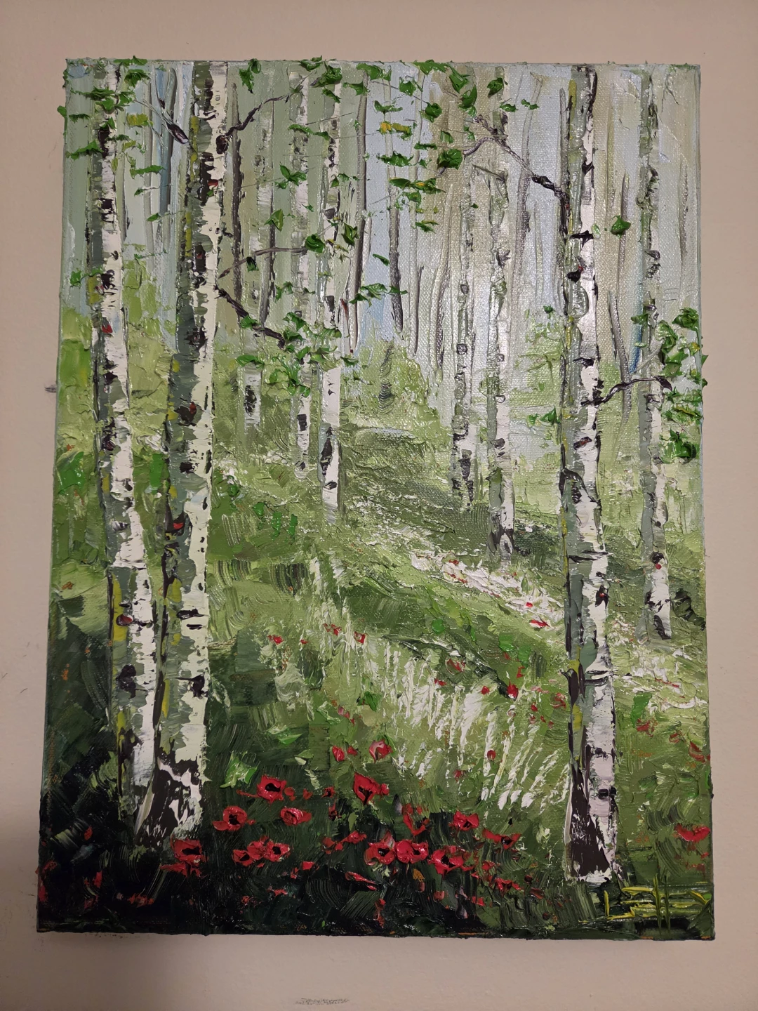 Birch Forest Painting with Poppies