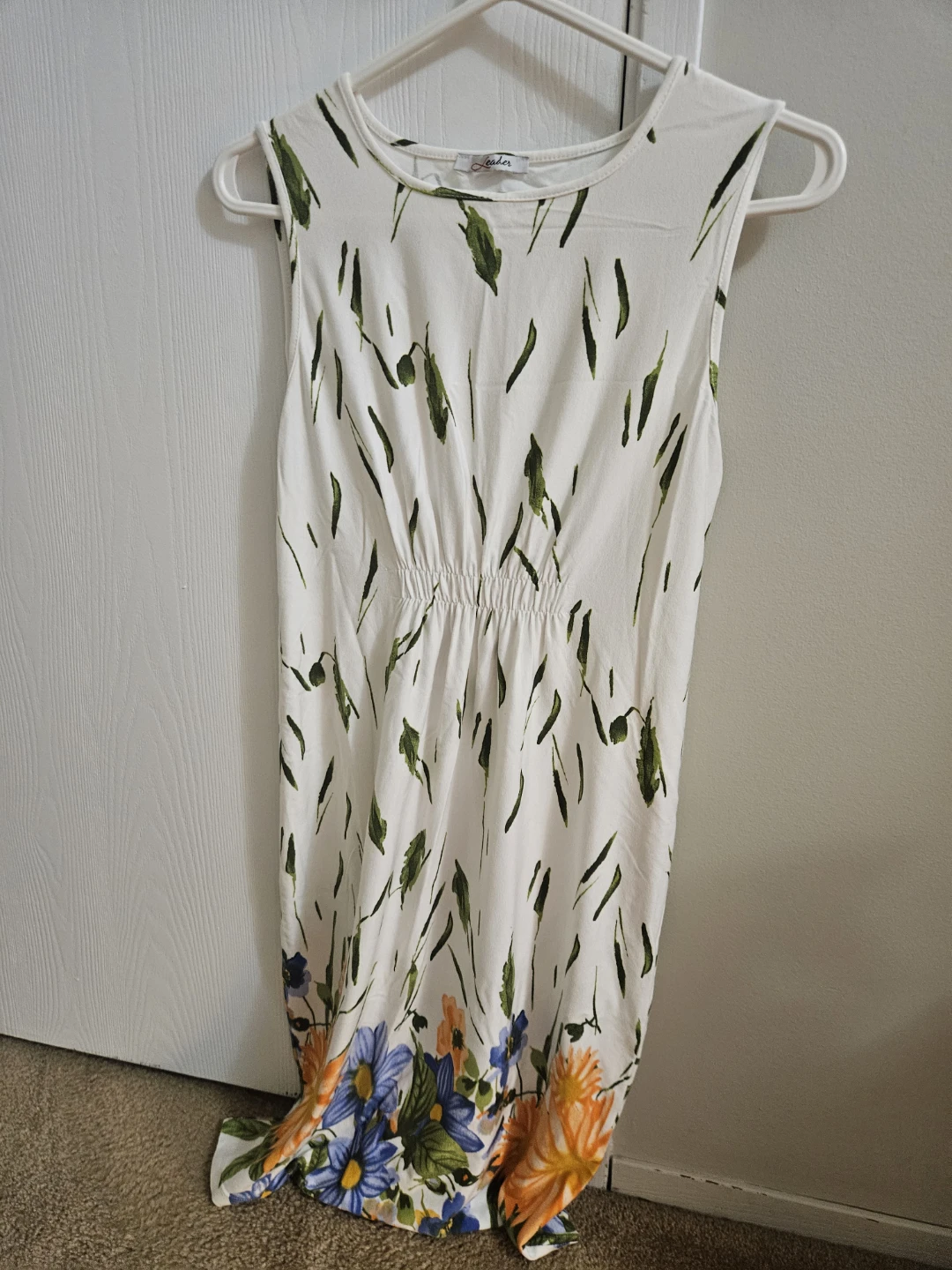 White Sleeveless Maxi Dress with Floral Print