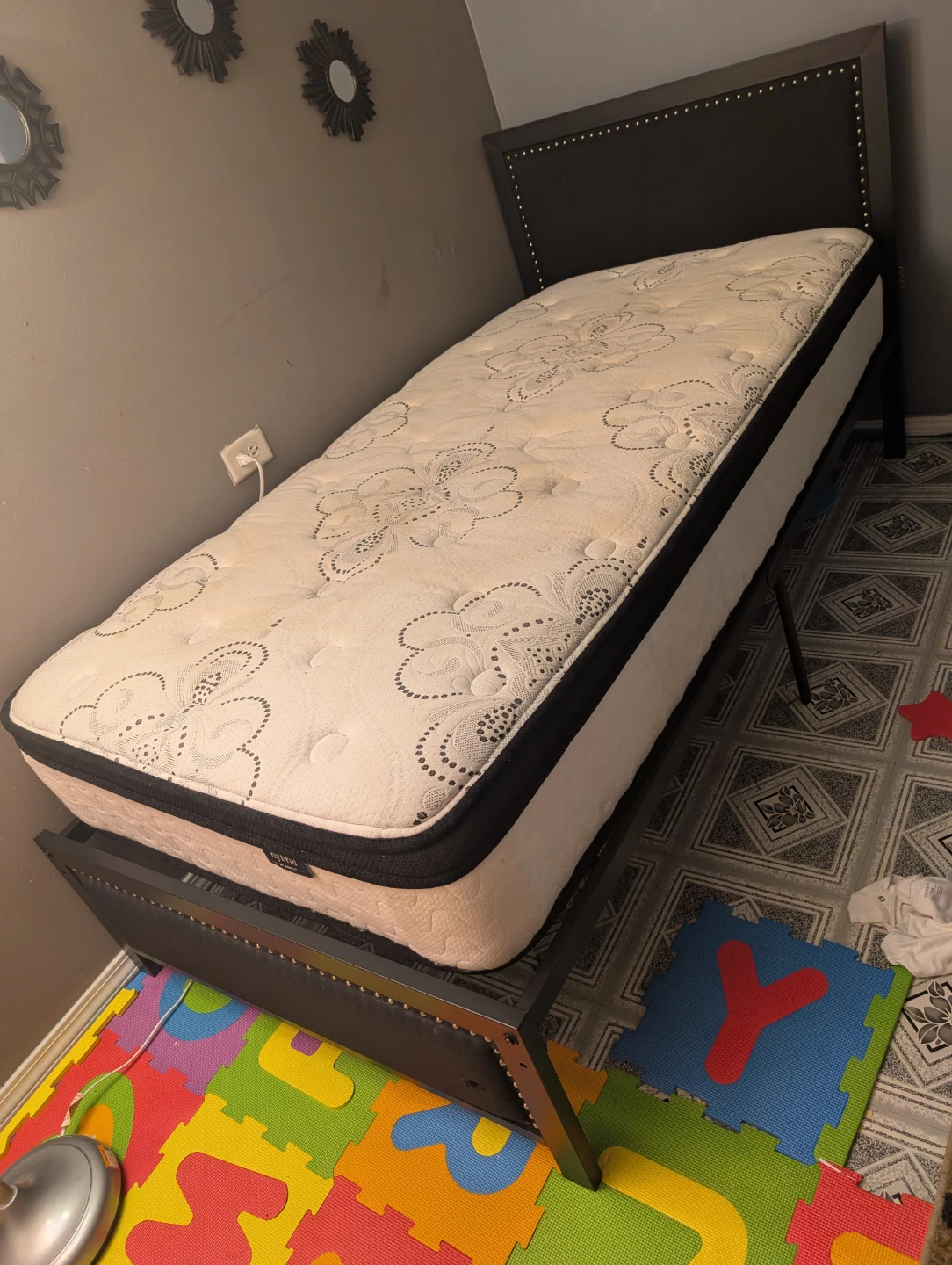 Twin Hybrid Mattress with Black Upholstered Bed Frame - photo 2