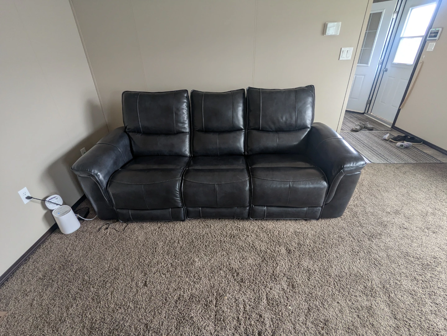 Black Leather 3-Seater power Reclining Sofa