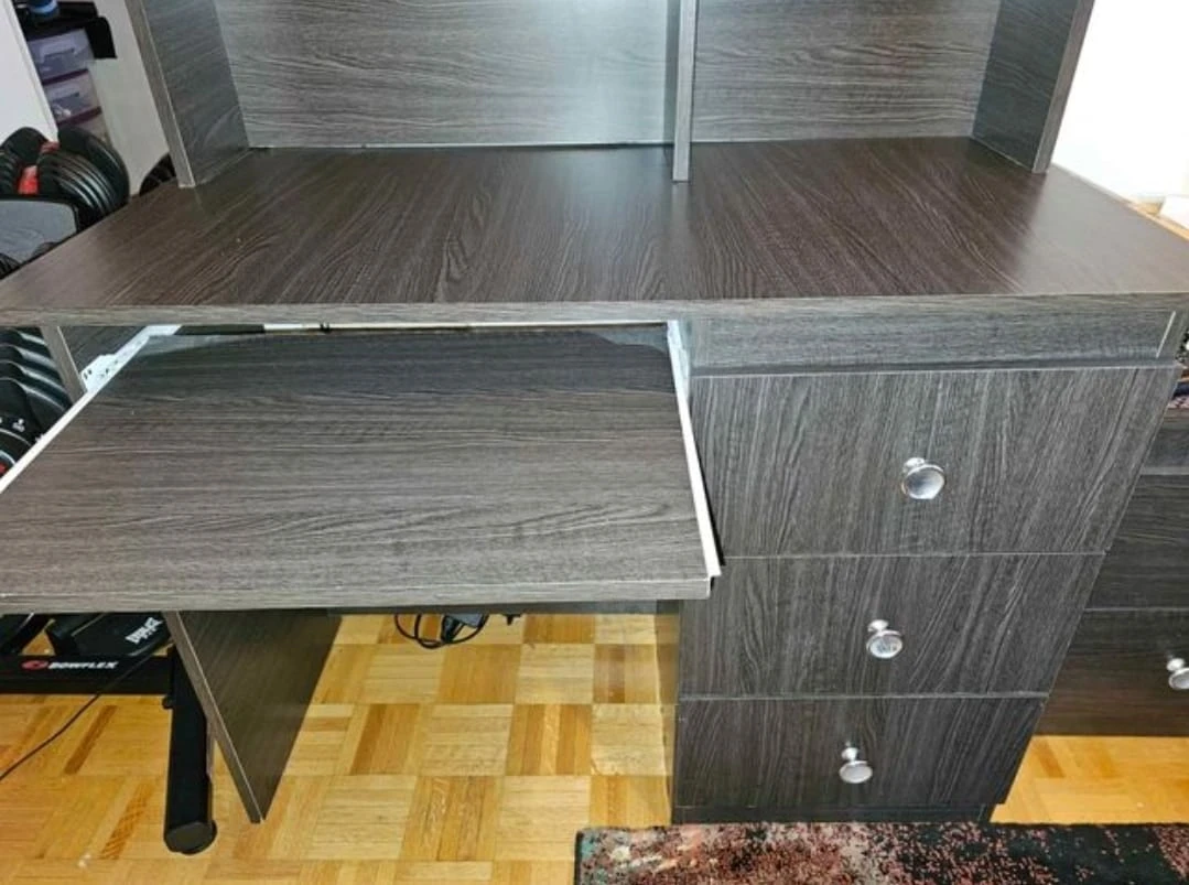 Dark Wood Computer Desk with Hutch and Keyboard Tray - photo 2