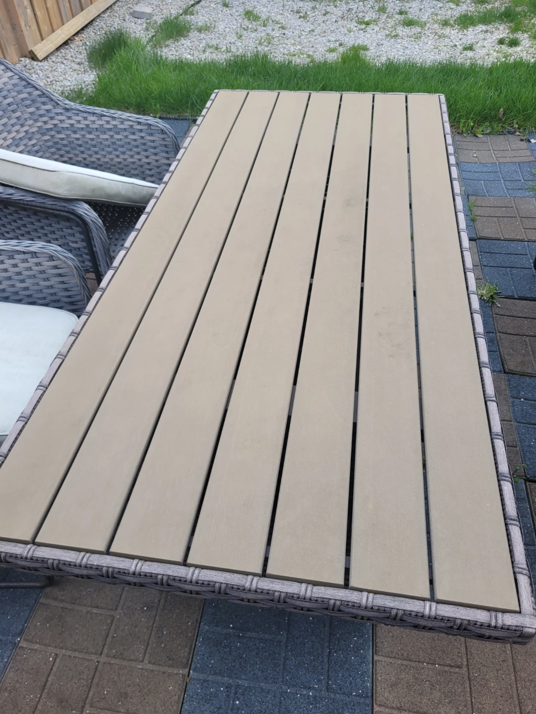 Wicker patio dining set with elevating top table and four chairs - photo 4