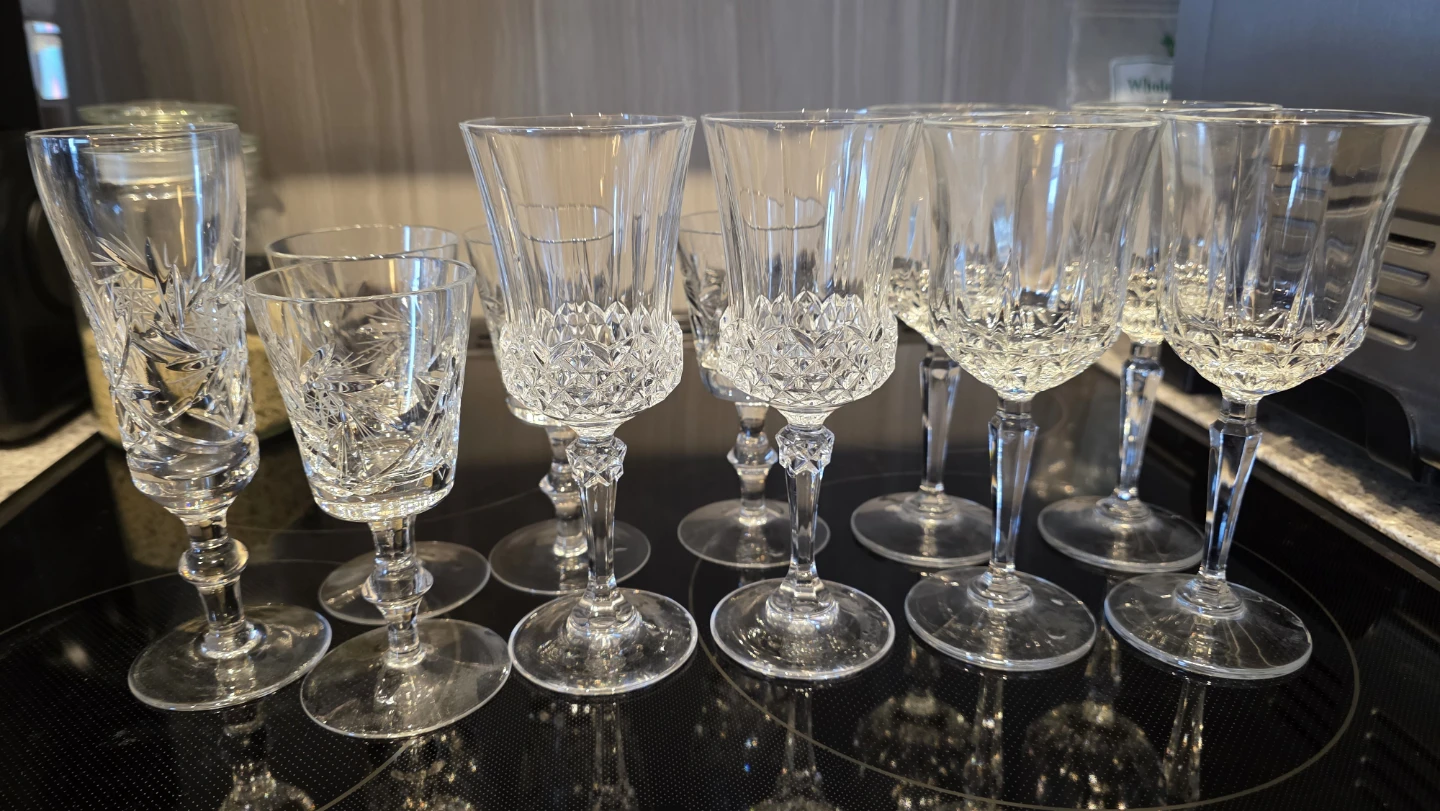 MOVING SALE- Vintage Crystal Glassware Set – Mixed Styles