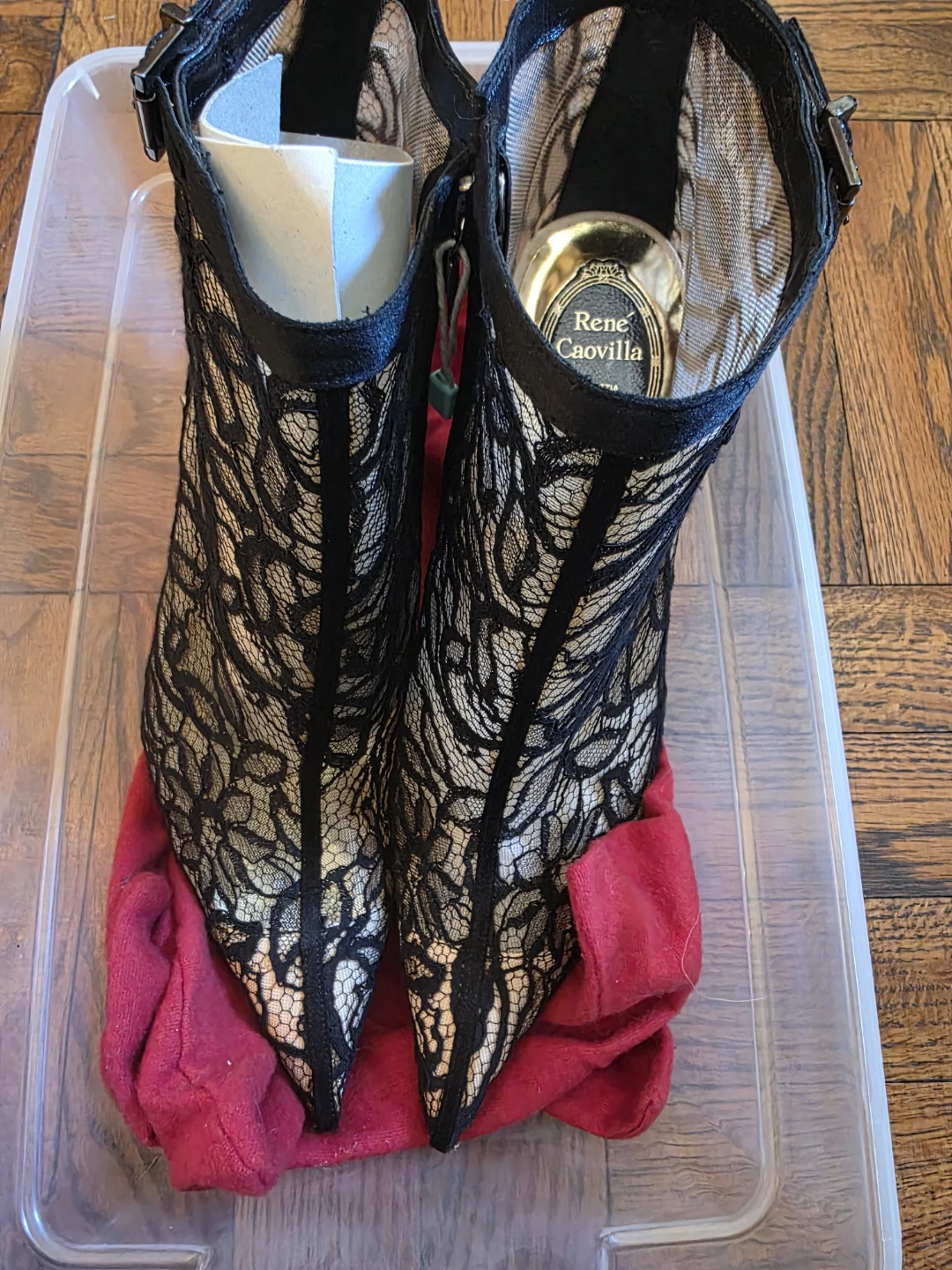 Rene Caovilla Black Lace High Heel Ankle Boots - Size 38.5
