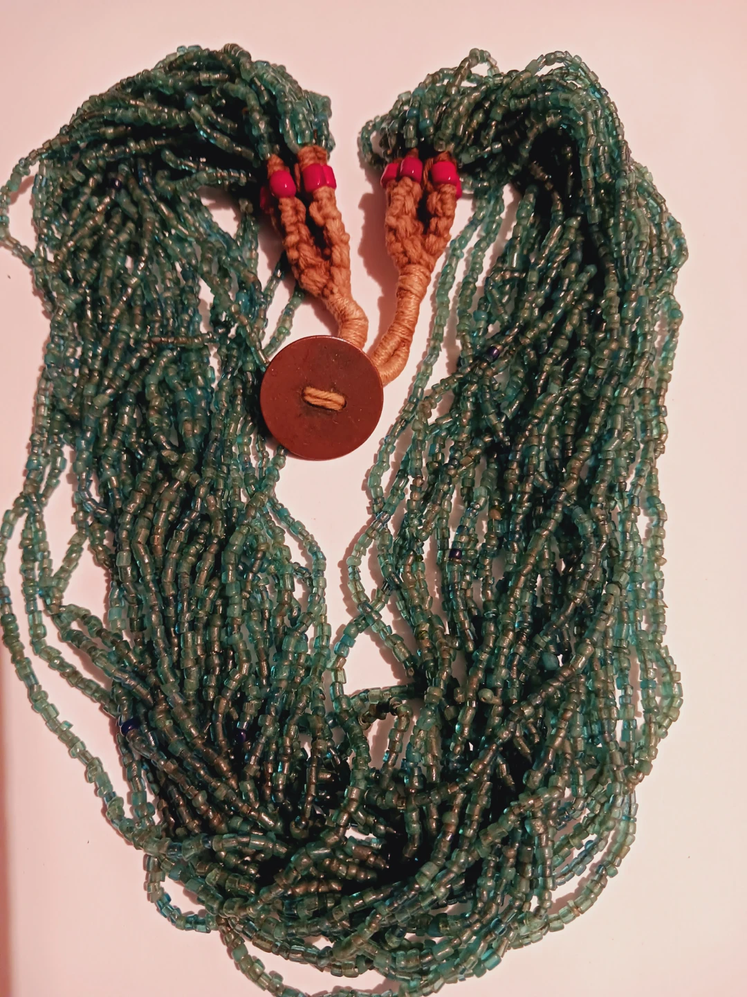 Green Afgan Glass Multi-strand Beaded Necklace