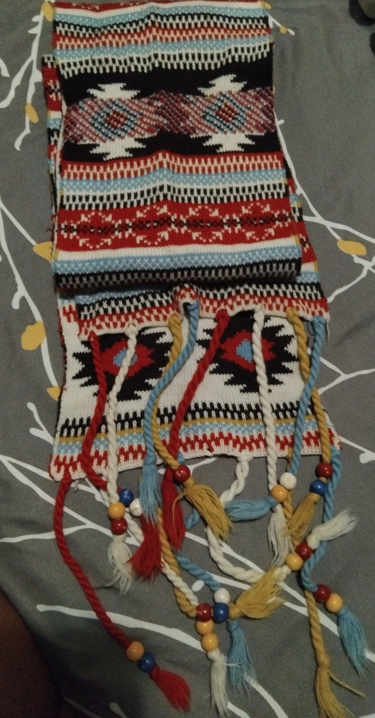 Boho Knit Scarf with Tassels and Beads