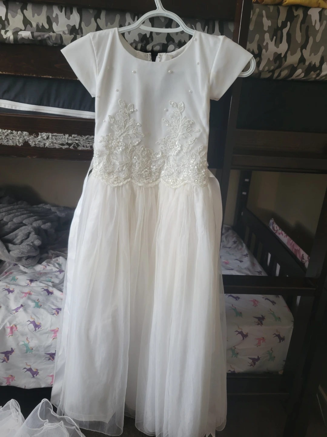 White Formal Dress with Pearls and Lace