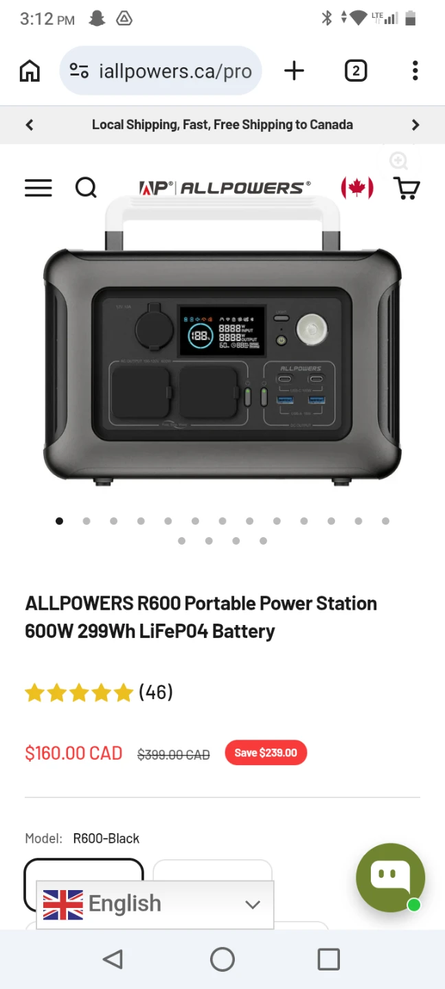 ALLPOWERS R600 Portable Power Station 600W 299Wh LiFePO4 Battery