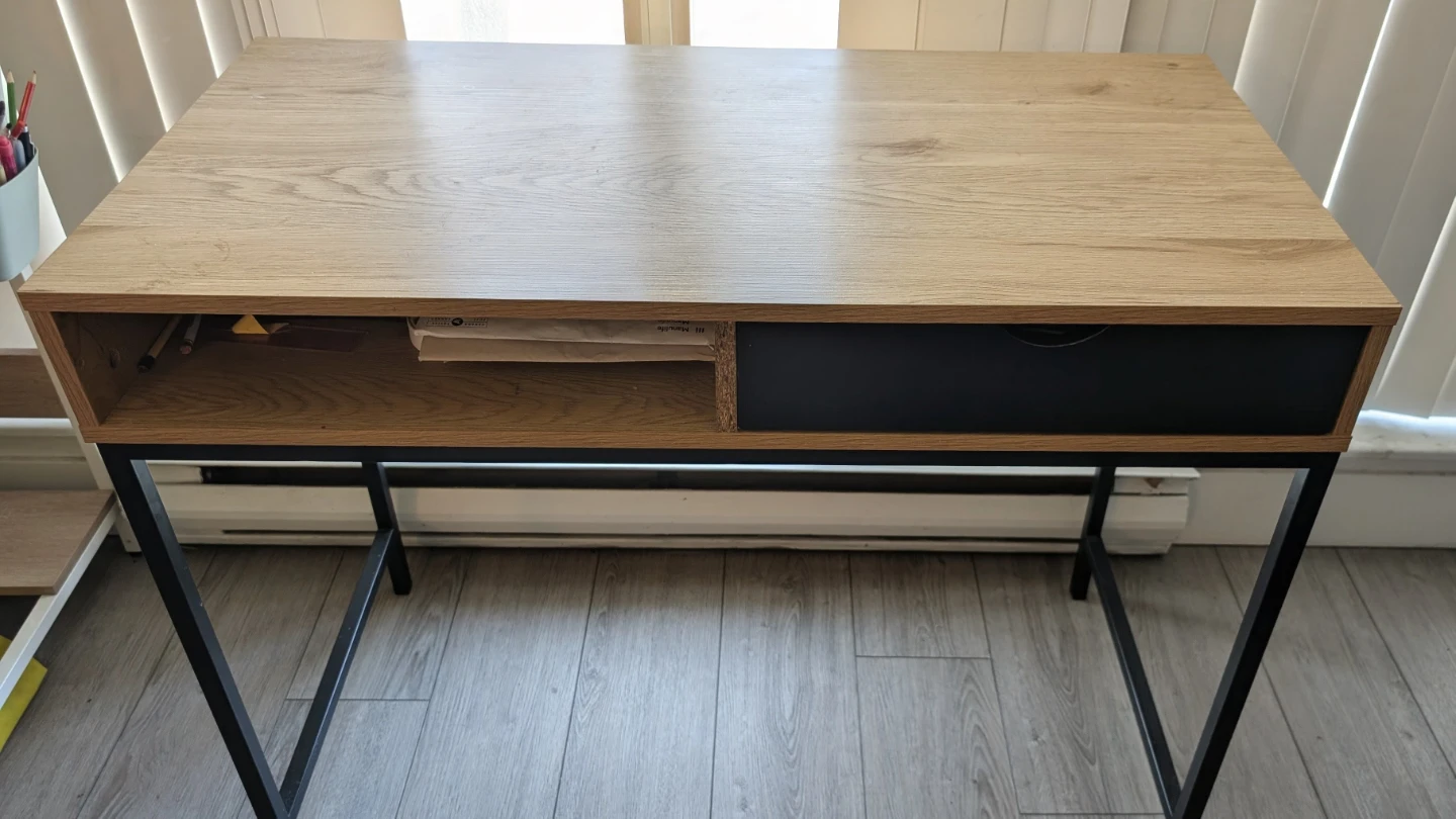 Modern Oak and Black Desk with Drawer