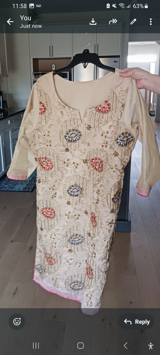 Embroidered Beige Kurti - Size large