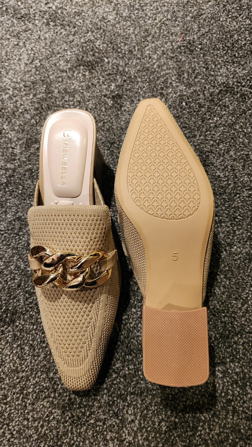 NEWBELLA Women's Beige Chain Detail Mule Heels - Size 5 - photo 3