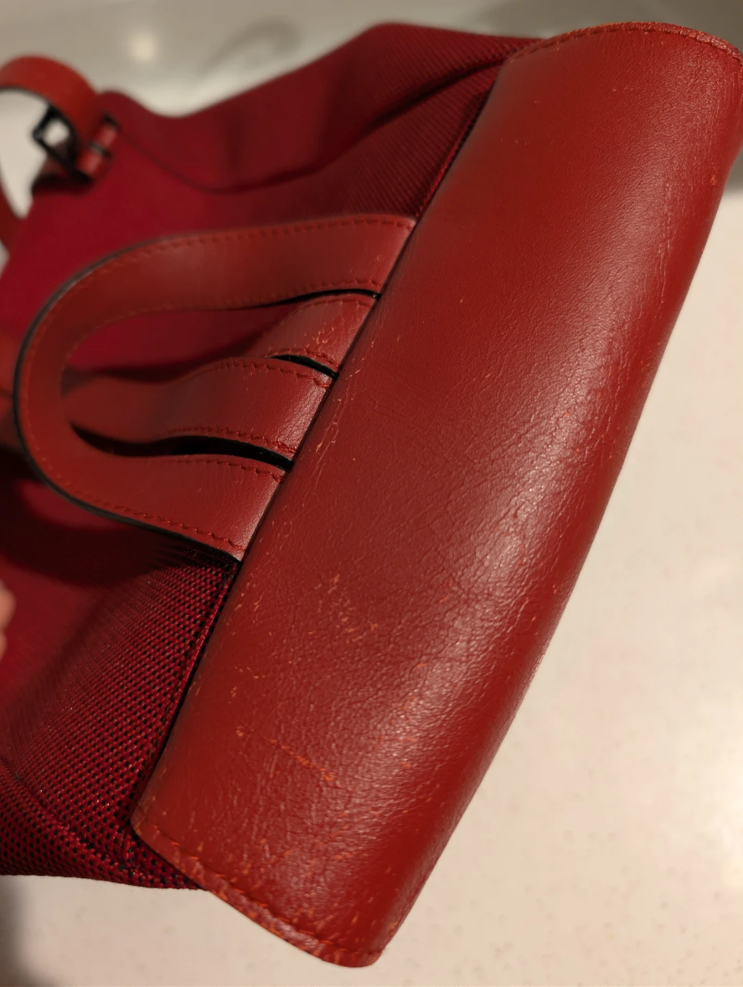 Vintage Red L.L.Bean Canvas & Leather Drawstring Backpack - photo 3