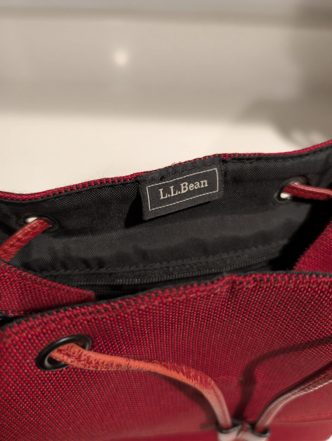 Vintage Red L.L.Bean Canvas & Leather Drawstring Backpack - photo 4