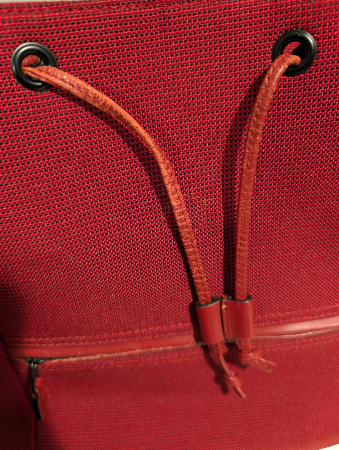 Vintage Red L.L.Bean Canvas & Leather Drawstring Backpack - photo 5
