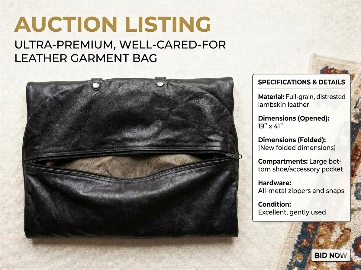 Genuine Black Leather Garment Travel Bag
