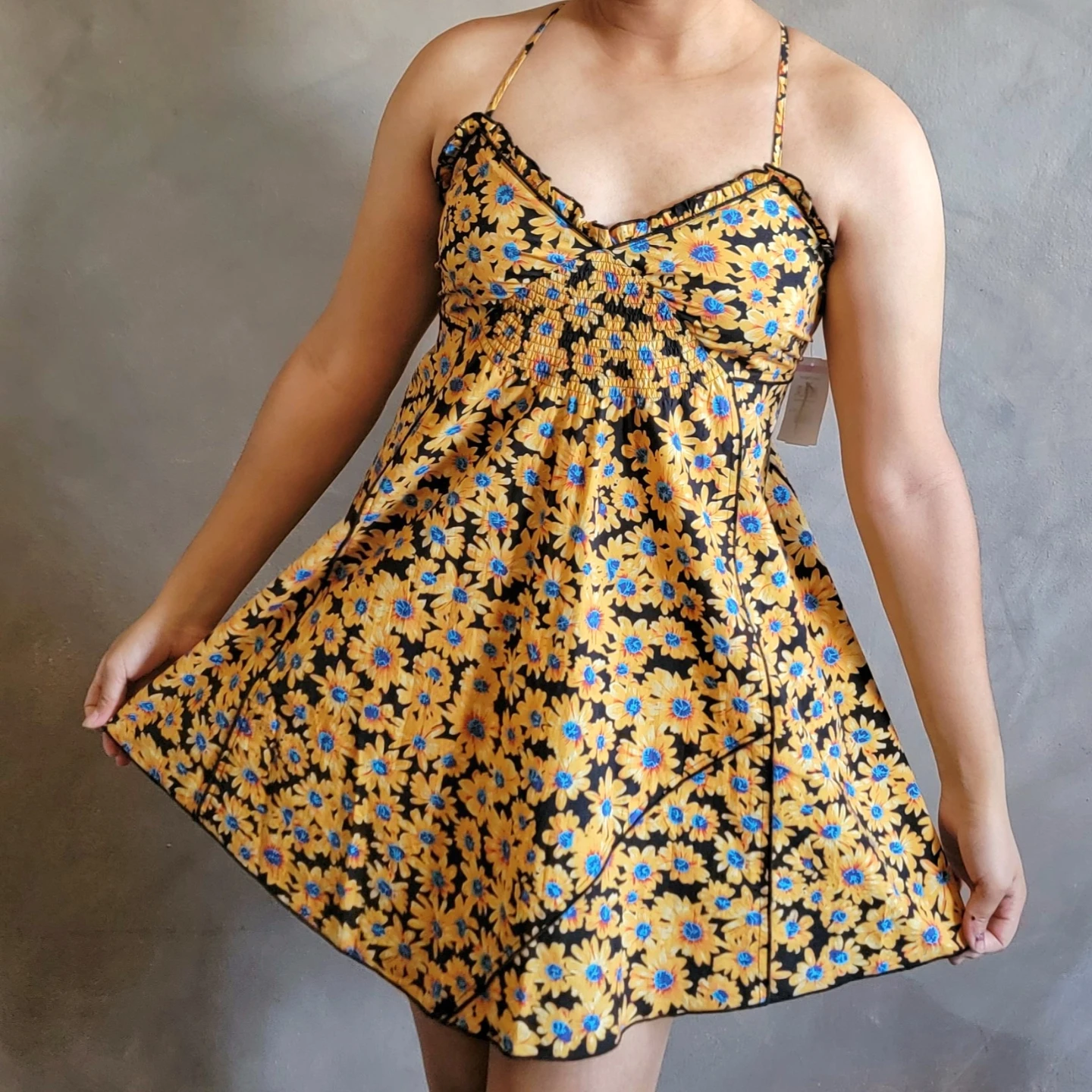 Women's Yellow Floral Print Mini Dress NWT