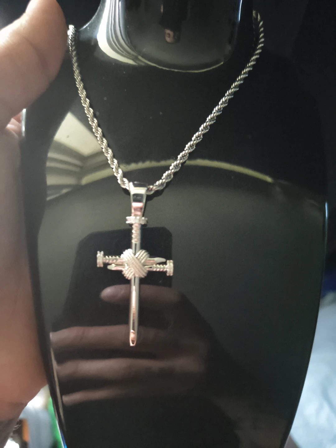 Silver Cross Pendant Necklace with Rope Chain