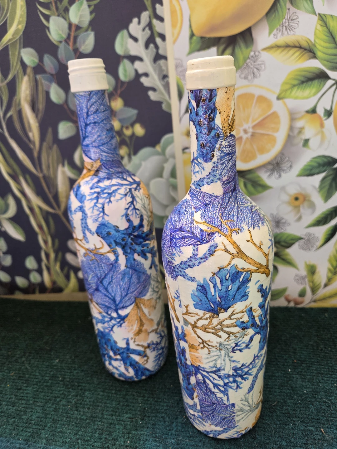 Decorative Bottles Set - Blue Coral Design