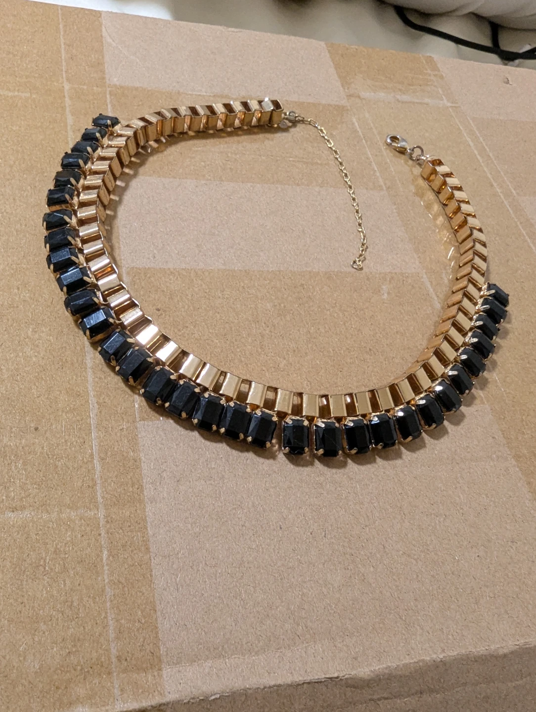 Gold Tone Necklace with Black Stones - photo 3