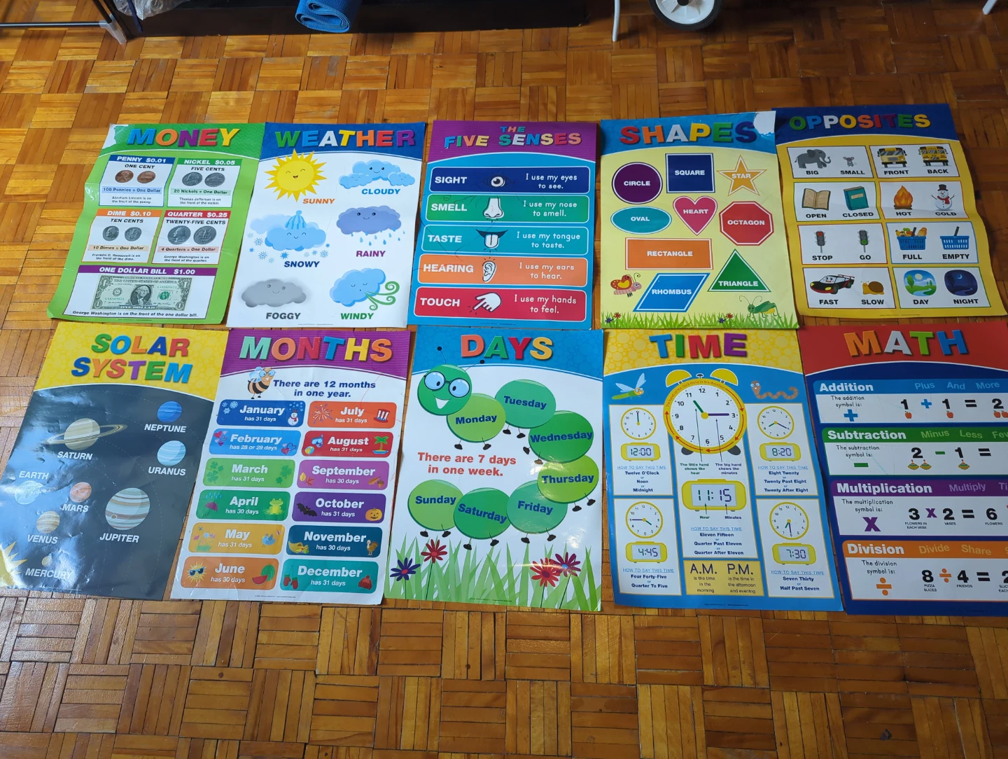 Educational Wall Posters for Kids (Days, Time, and More)