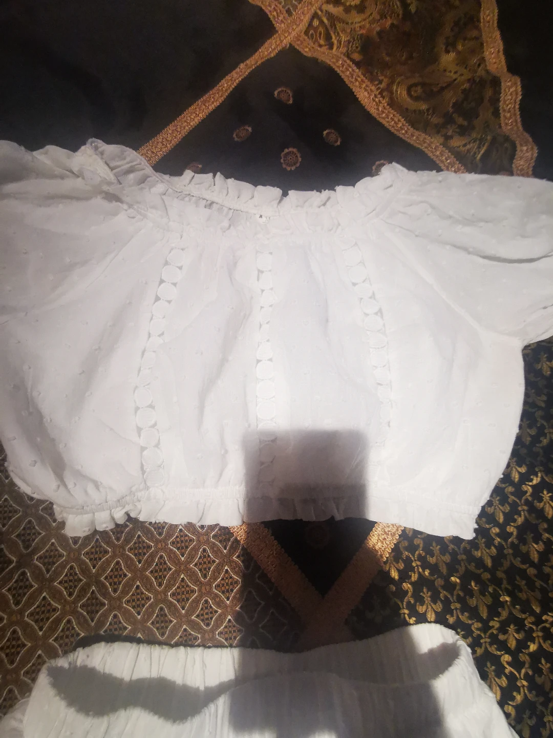 White Off-the-Shoulder Crop Top and Skirt Set - photo 5