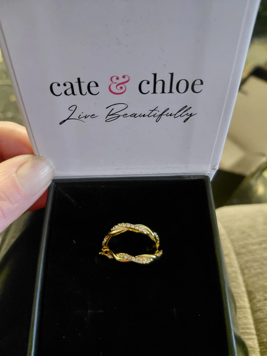 Cate & Chloe Gold Tone Twisted Ring with Crystals