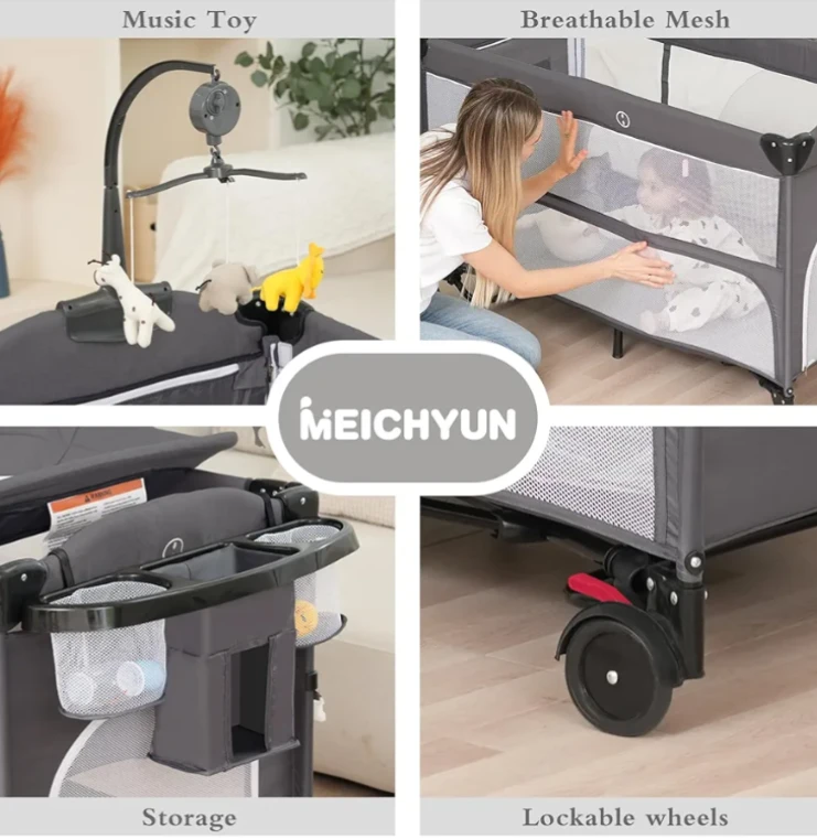 MEICHYUN Baby Play Yard with Changing Table and Mosquito Net - photo 5