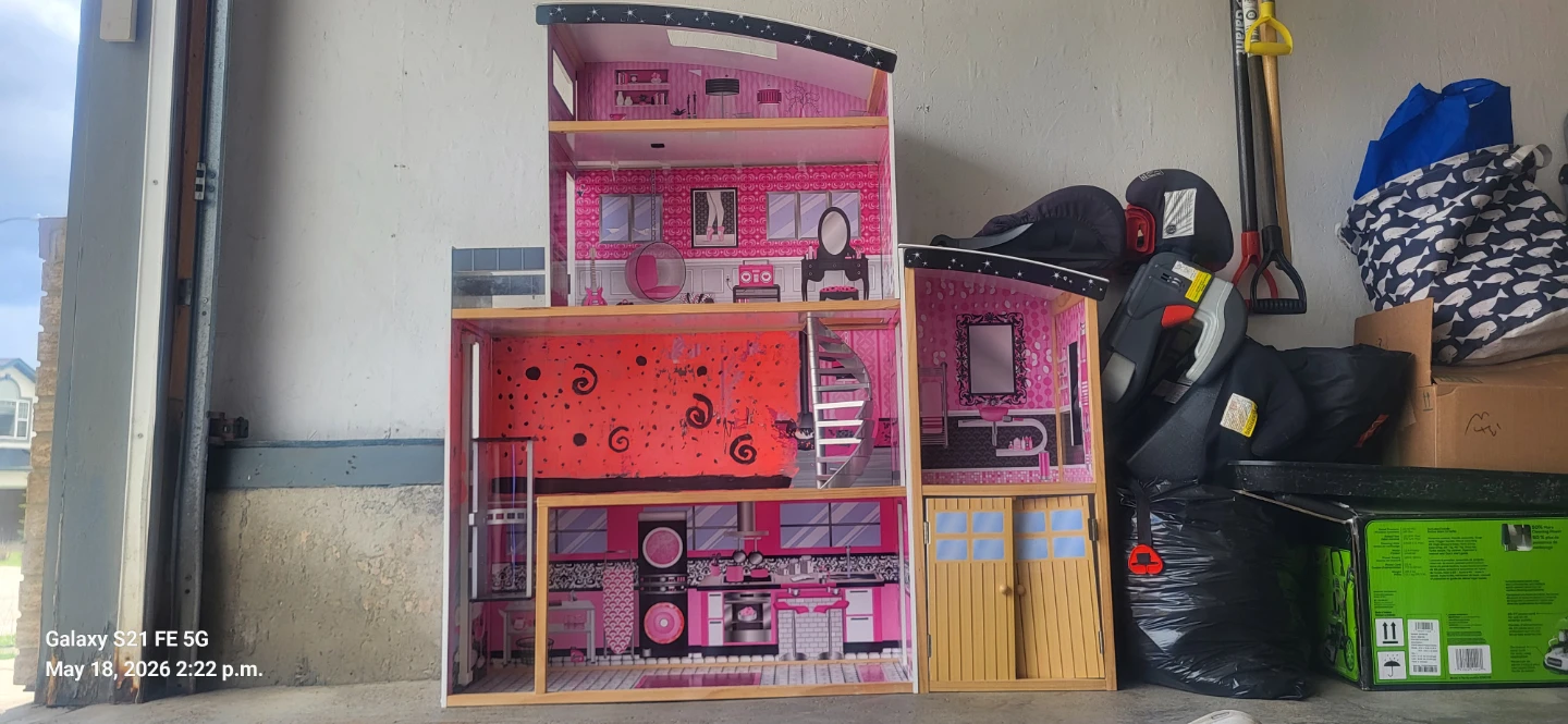 Large Wooden Dollhouse with Elevator & Garage