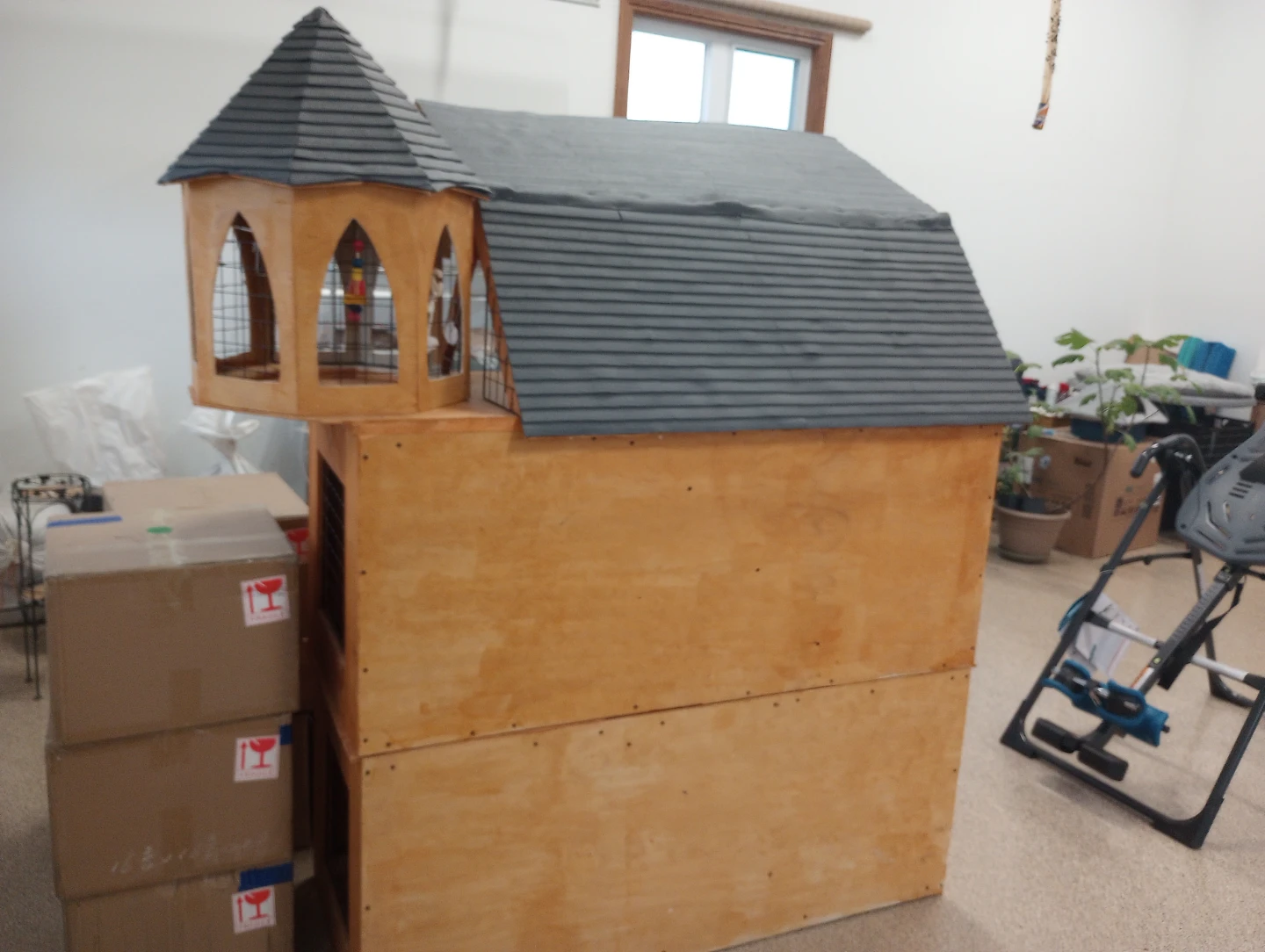 Wooden Two-Tiered Hutch with Turret