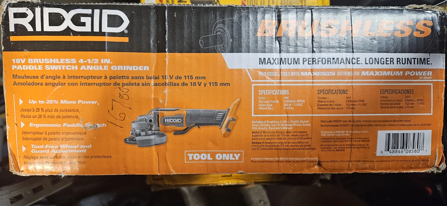 RIDGID 18V Brushless 4-1/2" Paddle Switch Angle Grinder