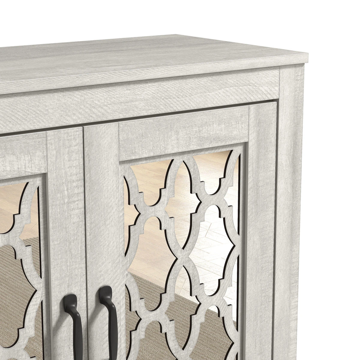 Shoe Storage Cabinet – Dusty Gray Oak – Mirrored Doors - photo 4