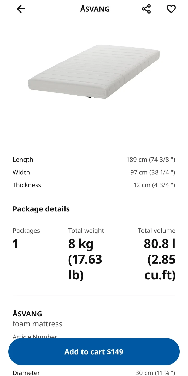 IKEA ÅSVANG Foam Mattress twin - photo 4