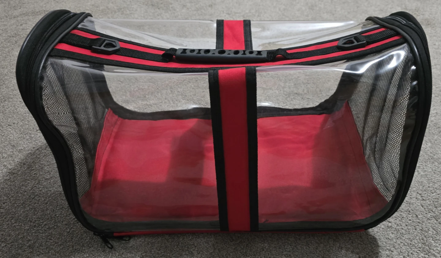 Clear Pet Carrier Bag - Red and Black