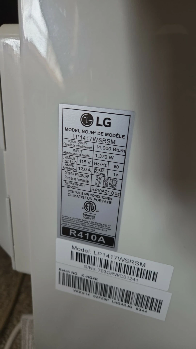 LG Portable Air Conditioner LP1417WSRSM - photo 2