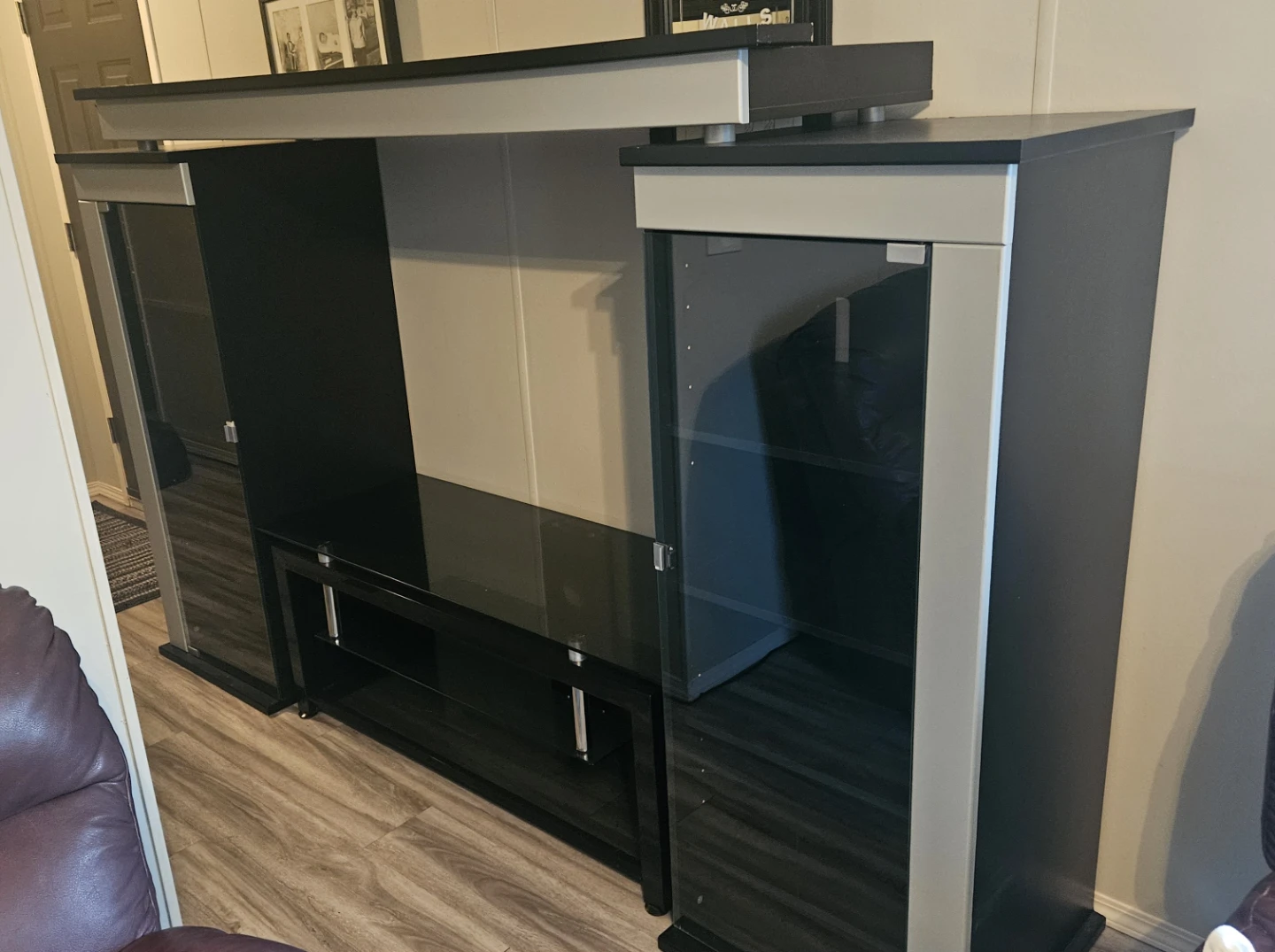 Black Glass Entertainment Unit with Side Cabinets